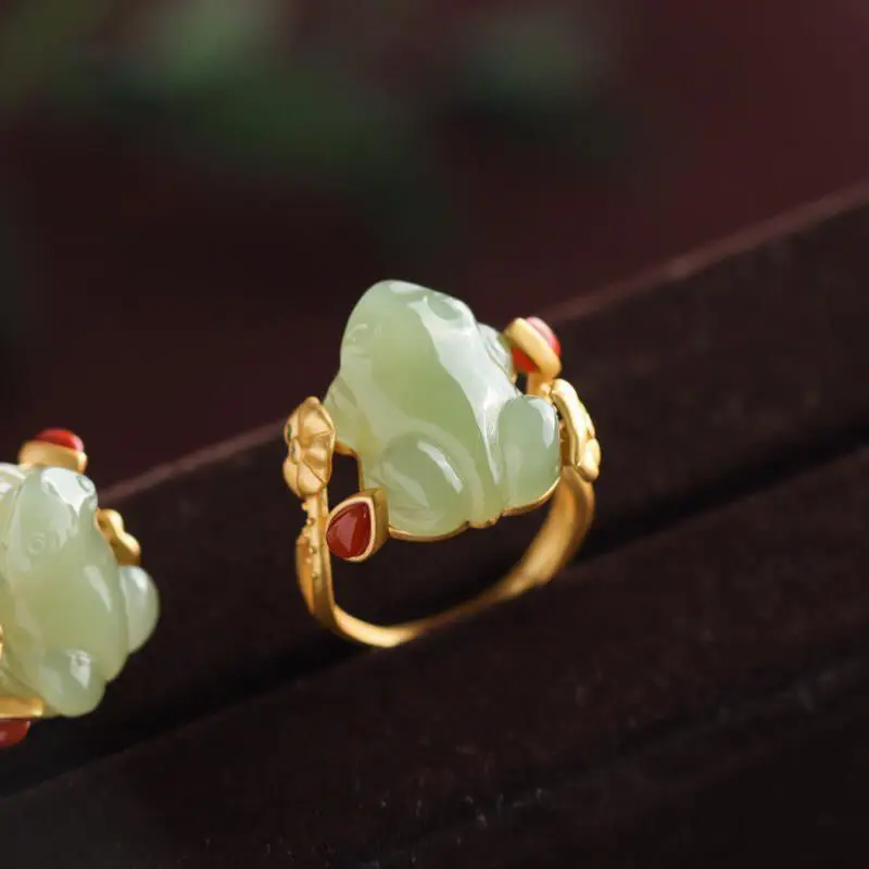 Wedding Zone - 女性のファッションジュエリー,緑の翡翠のカエルの形をしたリング,デザイナーアクセサリー,調節可能なリング,925シルバー