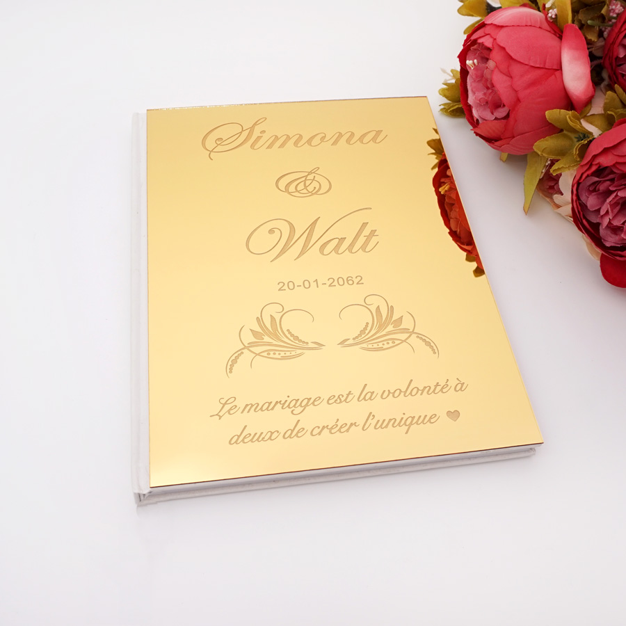 Personalized Guest Book - パーソナライズされたアクリルミラー,エレガントな結婚式の署名,ゲストブック,カップルの名前と日付,結婚式のギフト