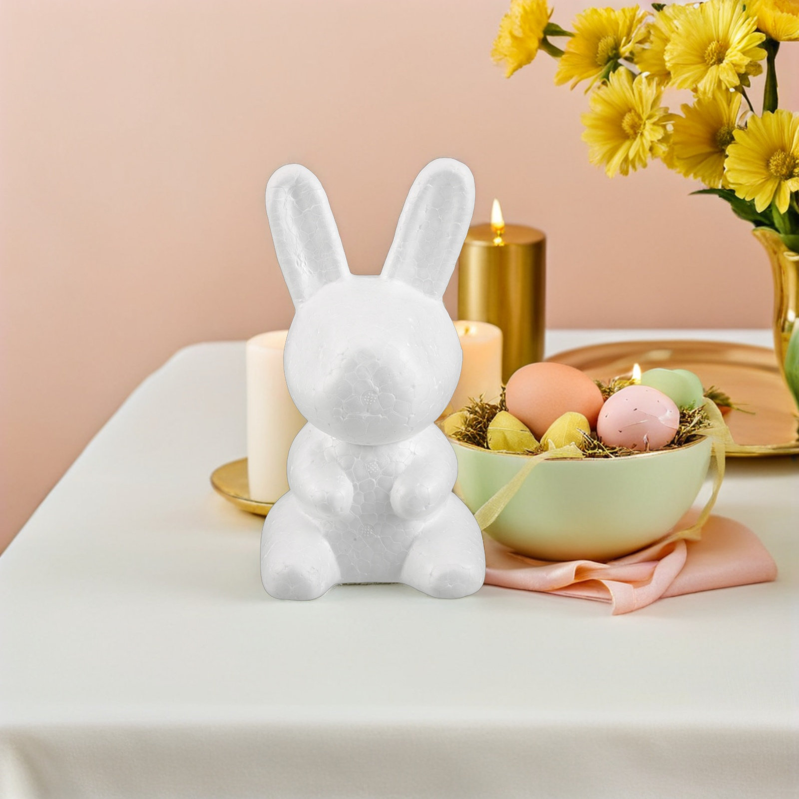 Wedding Supply Decor - 3個入りホワイトフォームバニーDIY彫刻ブランクウサギブロック イースターホリデークラフト パーティーグッズ ウェディングデコレーション 花飾り用品