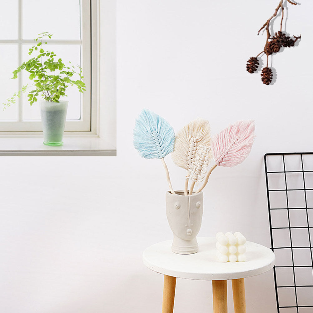 Wedding Supply Decor - 4個入り、綿ロープで作られた葉っぱの形をした壁掛け装飾品。手編みで、家庭用、結婚式、パーティー、フラワーアレンジメントの装飾に最適。