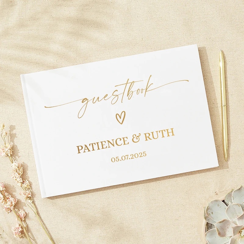 Personalized Guest Book - 結婚式用パーソナライズされたゲストブック 高貴なメッセージフォトアルバム シンプルでエレガントな横型ウェディングレセプションサインブック パーティーギフト