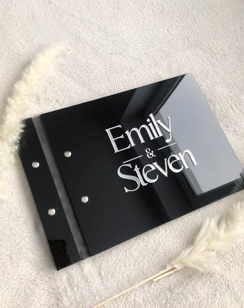 Personalized Guest Book - 黒色アクリル製結婚式のゲストブック、カスタムパーティーゲストブック、3Dパーソナライズウェディングブック、イベントサイン、誕生日サインブックA4