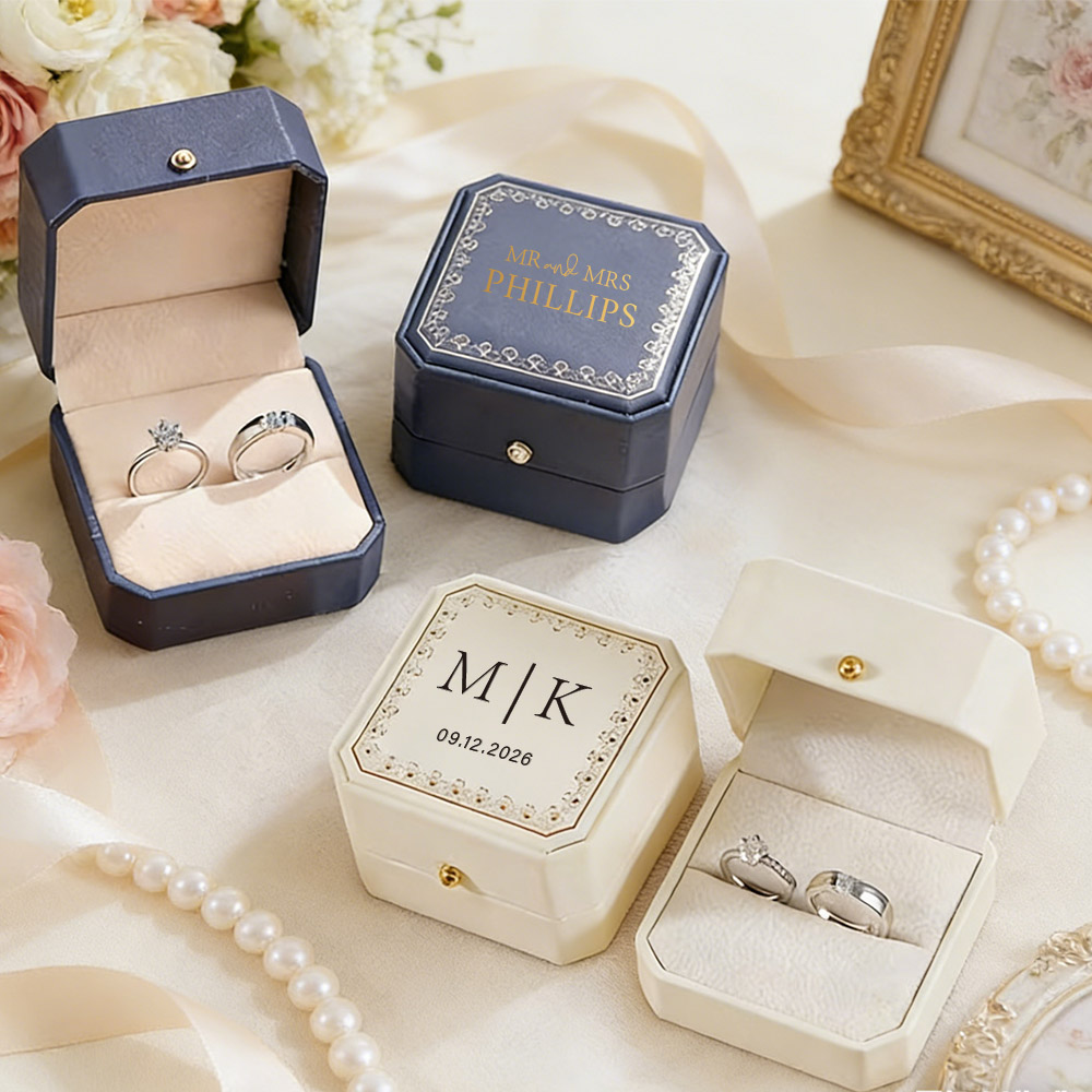 パーソナライズされたフェイクレザーリングボックス、ベルベット - Wedding Packaging のレビューと価格
