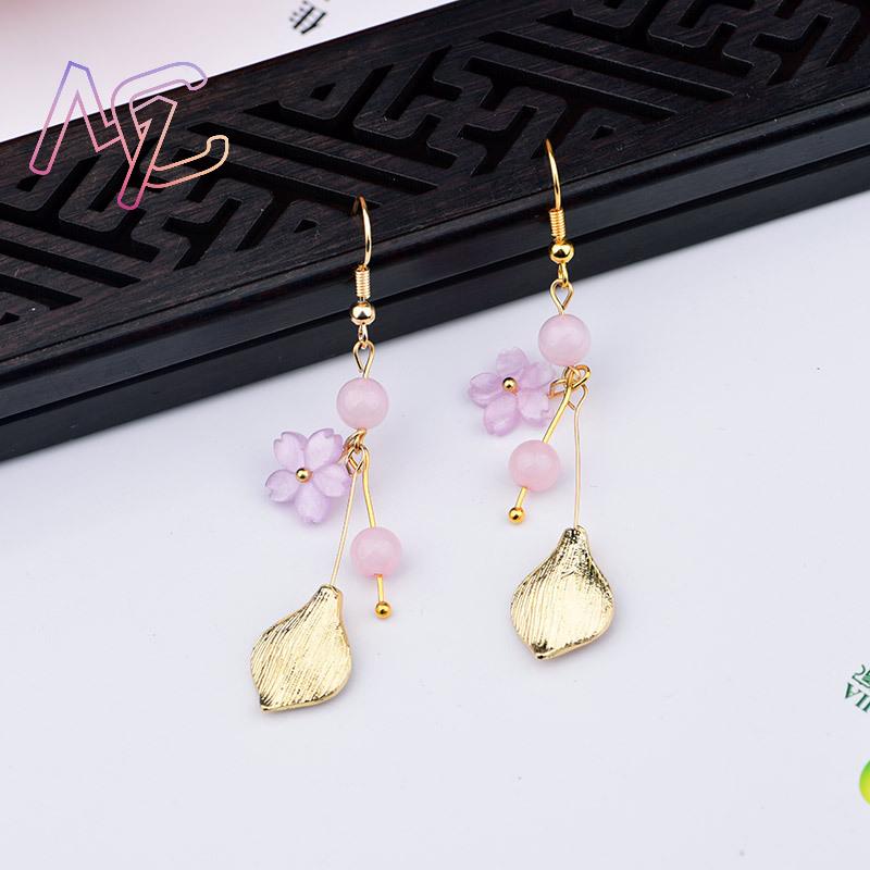 ピンク天然翡翠の花のイヤリングヴィンテージギフト女性のための - Wedding Yes のレビューと価格