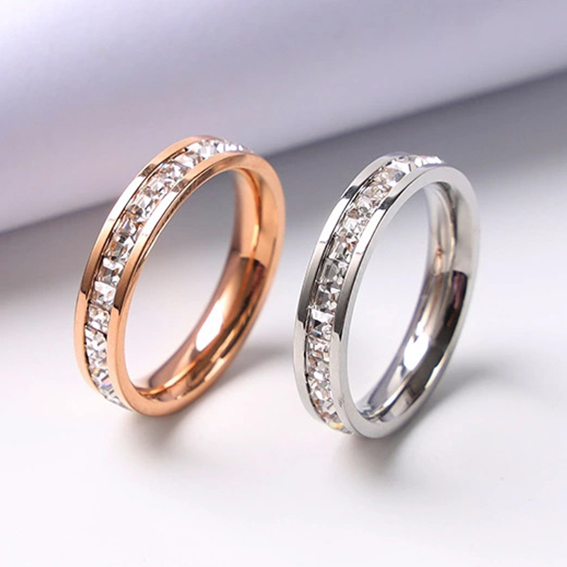 高級ローズゴールドカラー単一二列スクエアジルコンステンレス鋼 - Wedding Zone のレビューと価格